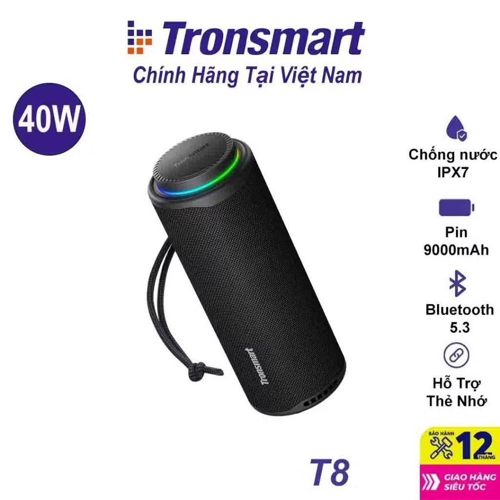 Loa Bluetooth Tronsmart T8 40W chống nước IPX7 pin 9000mAh Bluetooth 5.3 hỗ trợ thẻ nhớ