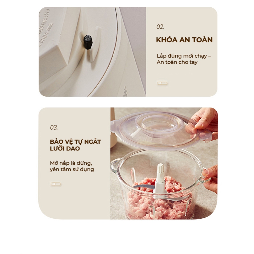 Máy xay thịt mini 1.8L Bear FCH-H036CF, 300W, Đa Năng Xay Tỏi Ớt, Rau Củ, Xay đá bi, BH 18 Tháng | BigBuy360 - bigbuy360.vn