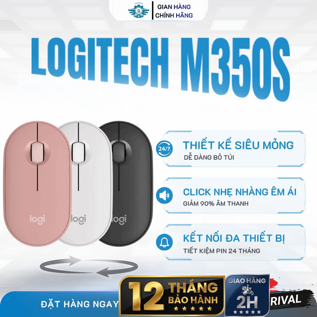 [🔰Chính Hãng] Chuột Bluetooth Không Dây Logitech M350s - Mỏng Nhẹ, Yên Tĩnh, Pin Bền Bỉ, Đa Thiết Bị