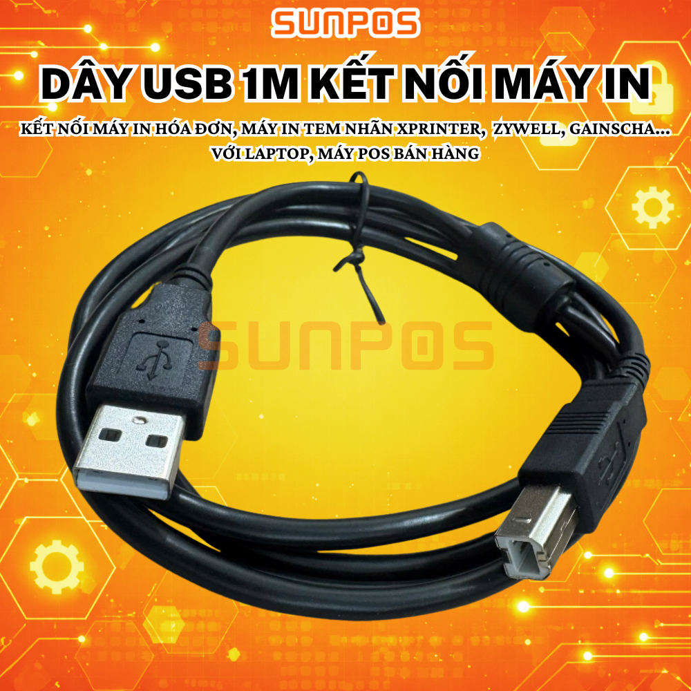 DÂY CÁP USB 1M KẾT NỐI VỚI MÁY IN HÓA ĐƠN, IN MÃ VẠCH GPRINTER, ZYWELL VỚI LAPTOP, MÁY TÍNH,...