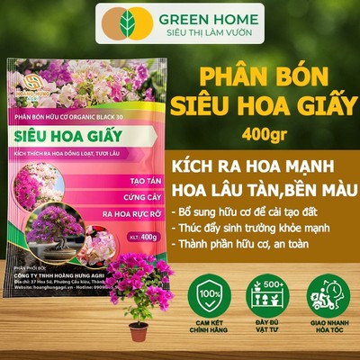 Phân Bón Hoa Giấy GreenHome, Bao 400gr, Hữu Cơ, Ra Bông Nhiều, Lâu Tàn, Giúp Thân Cứng Cáp, Tạo Tán