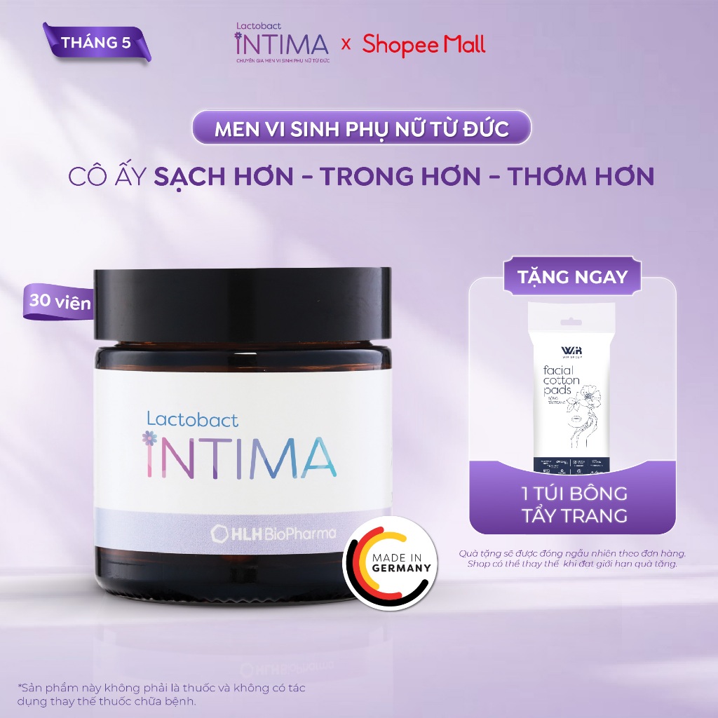 Men vi sinh phụ khoa Lactobact Intima bổ sung lợi khuẩn, Cranberry, D-Mannose từ Đức 1 hộp 30 viên