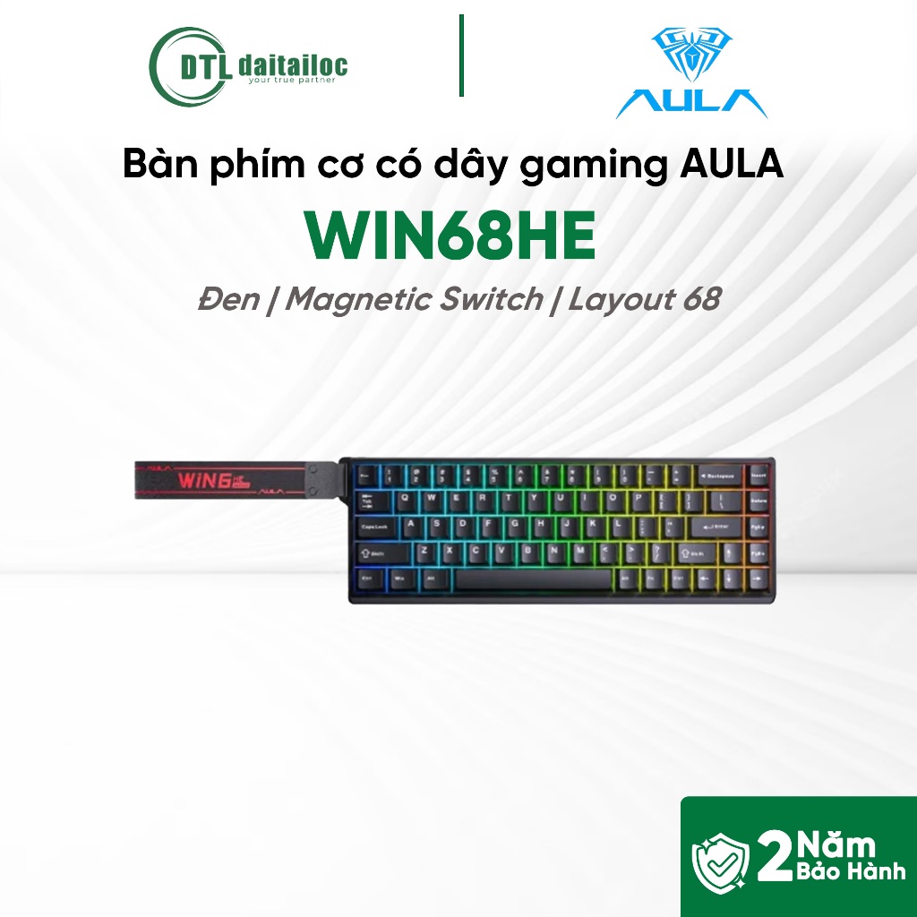 Bàn phím cơ có dây gaming AULA WIN68HE Đen / Gray Wood magnetic Rapid trigger | Chính Hãng | Bảo Hàn