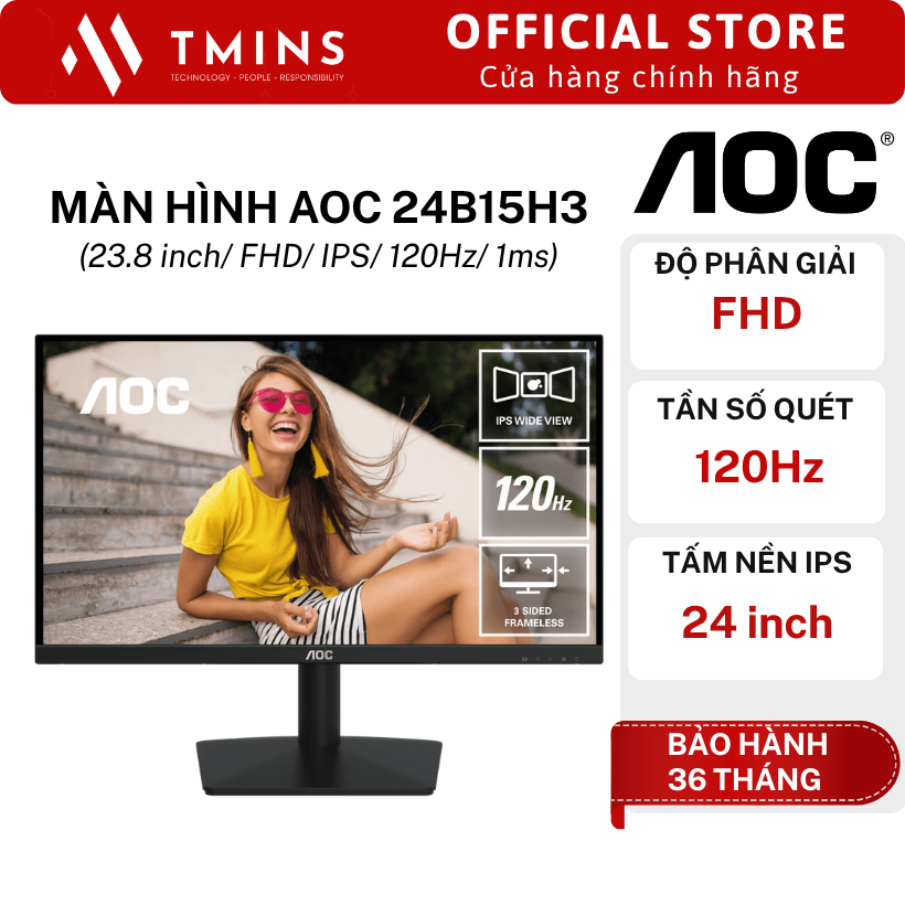 Màn Hình AOC 24B15H3 (23.8 inch/ FHD/ IPS/ 120Hz/ 1ms) - Hàng chính hãng