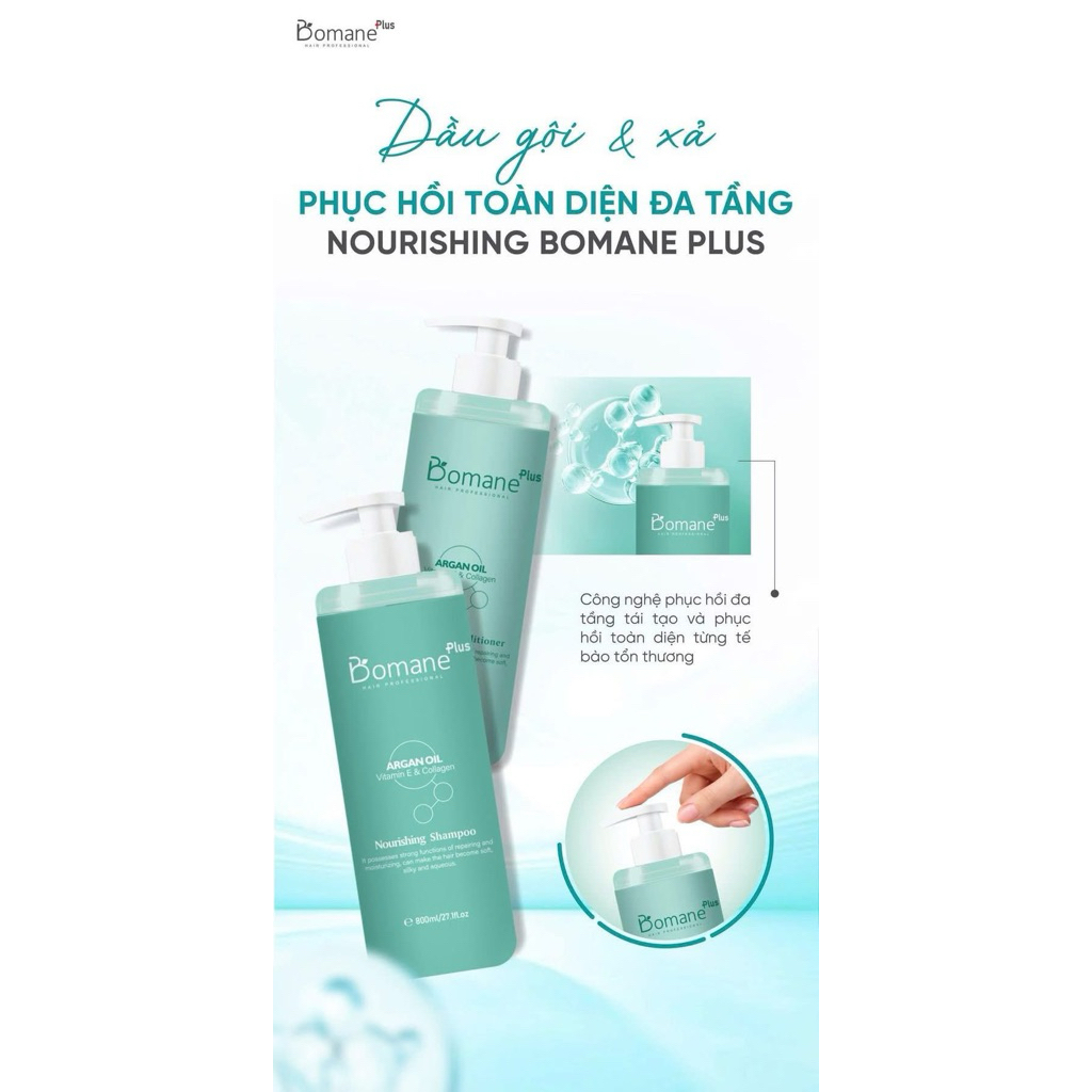 Cặp Dầu Gội Xả Bomane Plus Cao Cấp Phục Hồi Hư Tổn Bảo Vệ Màu Nhuộm Tái Tạo Toàn Diện Đa Tầng 800ML