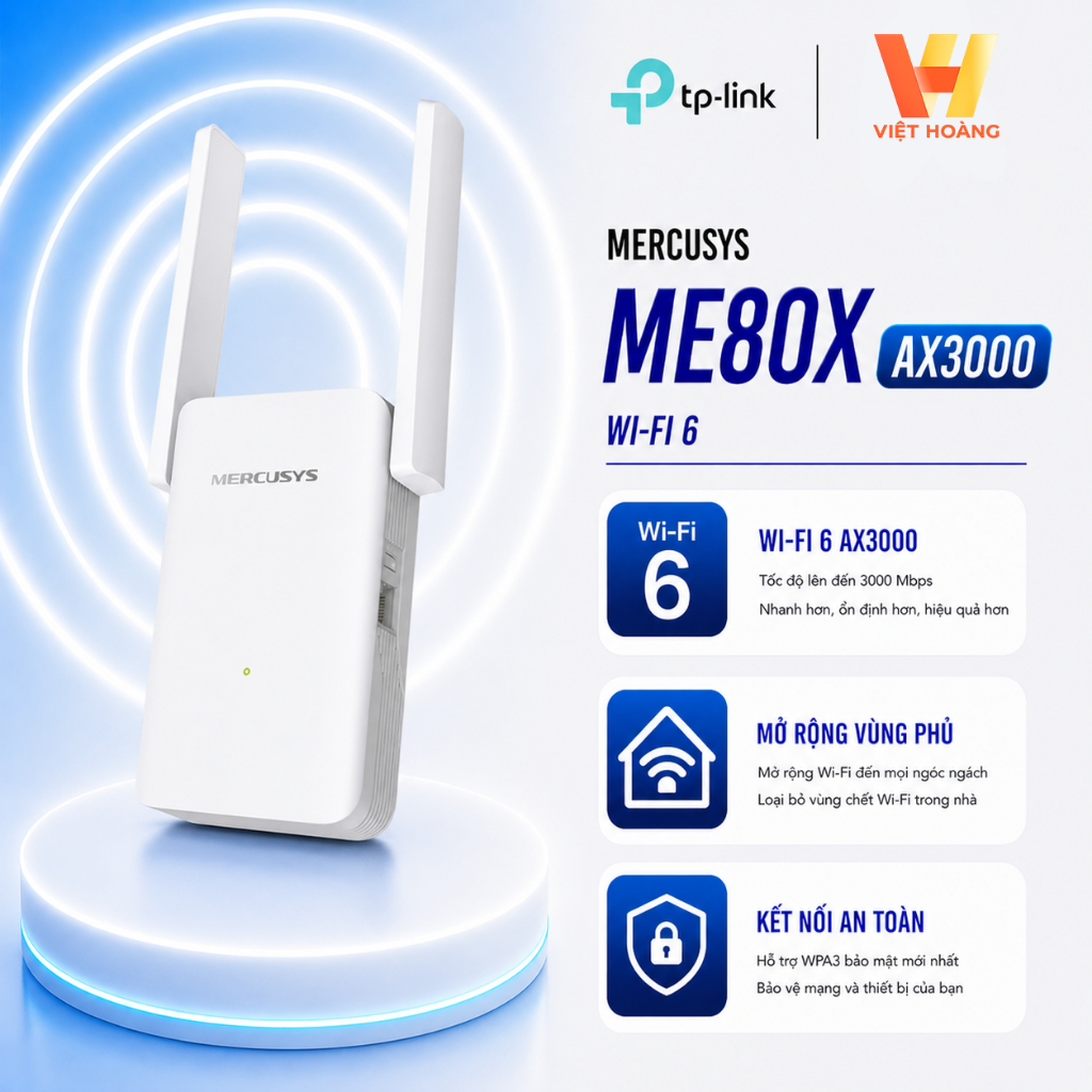 [ME80X] Mercusys ME80X Bộ Mở Rộng Sóng Wi-Fi 6 AX3000
