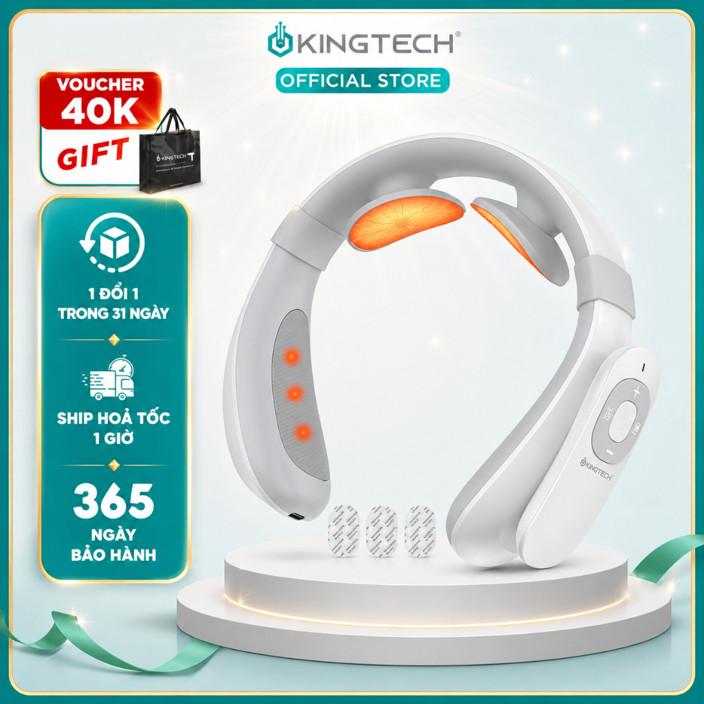 Máy Massage Cổ Gáy Chuyên Sâu KINGTECH ST-304 - Thư Giãn, Giảm Đau Mỏi Bằng Xung Điện, Nhiệt Trị Liệ