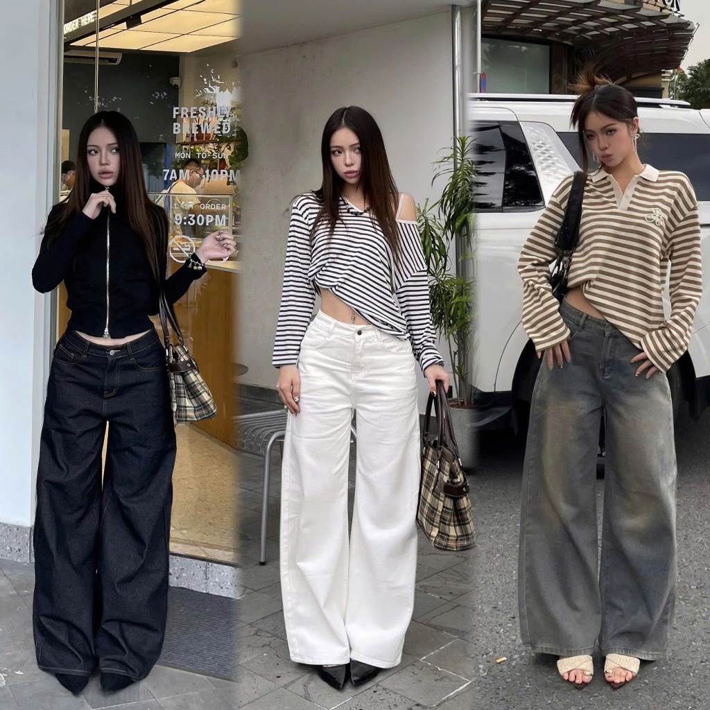 THE QUẠO - Quần Jeans Nữ  Lưng Cao Ống Rộng 27cm Basic Nhiều Màu R1506_686 | BigBuy360 - bigbuy360.vn