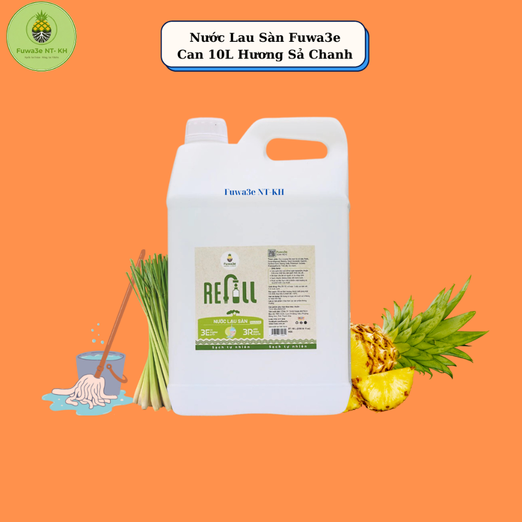 FUWA3E CAN 10 - Nước Lau Sàn Fuwa3e Hương Sả Chanh KO Hóa Chất Độc Hại