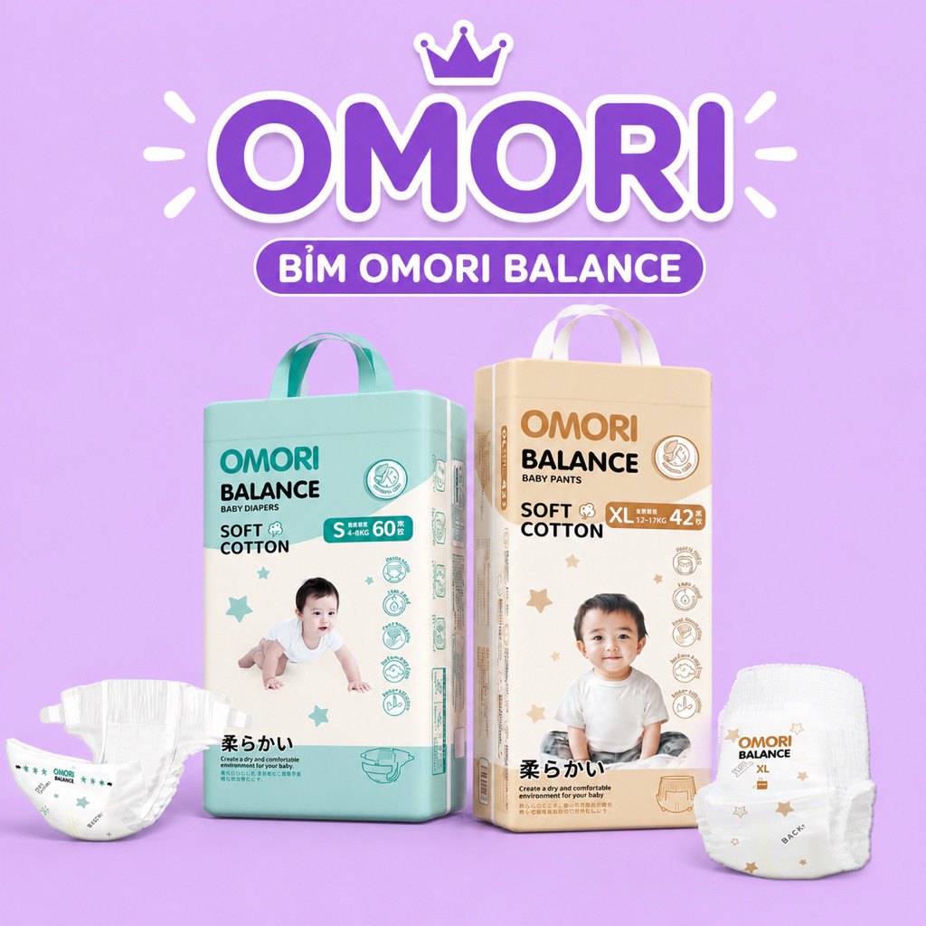 {Link Bỉm OMORI BALANCE không quà} Bỉm CN Nhật Mềm mỏng thấm hút tốt full size