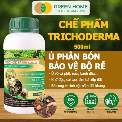 Nấm Đối Kháng Trichoderma GreenHome, Chai 500ml, Ủ Phân Hữu Cơ, Ủ Rác, Khử Mùi Hôi, Cải Tạo Đất