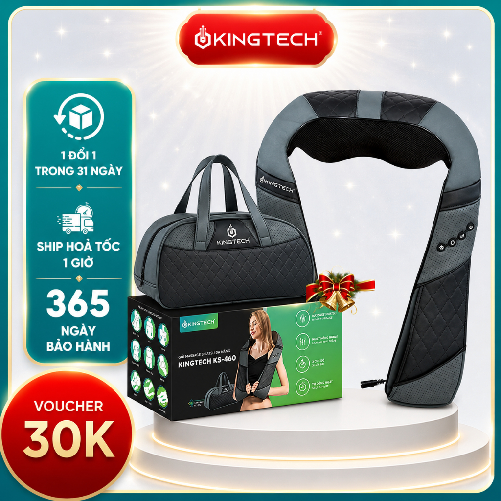 Máy Massage Cổ Vai Gáy Chuyên Sâu KINGTECH KS-460, Chức Nhiệt Hồng Ngoại, Xoay Đảo Chiều - Quà Tặng 