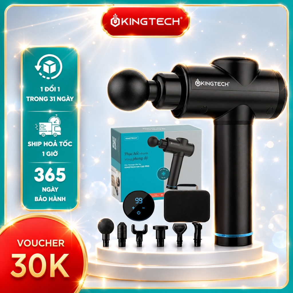 Máy Massage Cầm Tay Cao Cấp KINGTECH KH-720 - Máy Mát Xa Chuyên Sâu Giúp Giảm Đau Cơ, Cứng Khớp - Qu