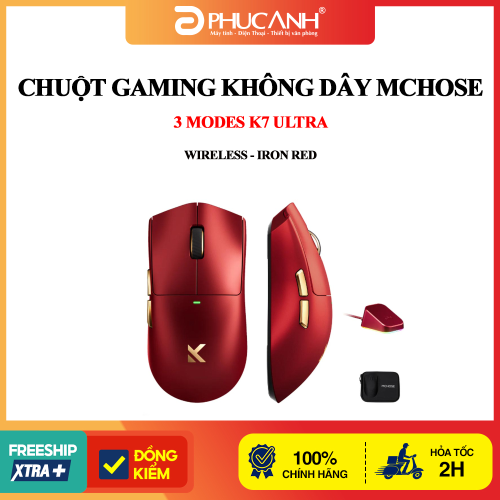 Chuột Gaming không dây MCHOSE 3 Modes K7 Ultra Wireless - Iron Red
