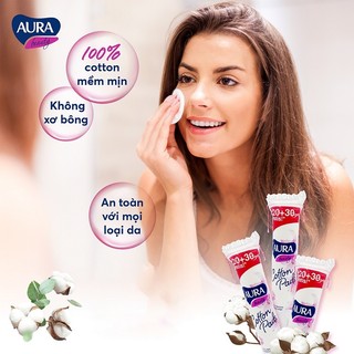 Bông tẩy trang Aura 150 miếng chính hãng cotton mềm mịn nhập khẩu dành cho mọi loại da ( 150m/cây)
