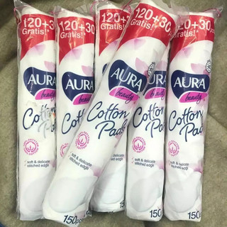 Bông tẩy trang Aura 150 miếng chính hãng cotton mềm mịn nhập khẩu dành cho mọi loại da ( 150m/cây)