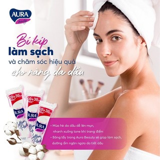 Bông tẩy trang Aura 150 miếng chính hãng cotton mềm mịn nhập khẩu dành cho mọi loại da ( 150m/cây)