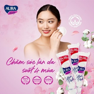 Bông tẩy trang Aura 150 miếng chính hãng cotton mềm mịn nhập khẩu dành cho mọi loại da ( 150m/cây)