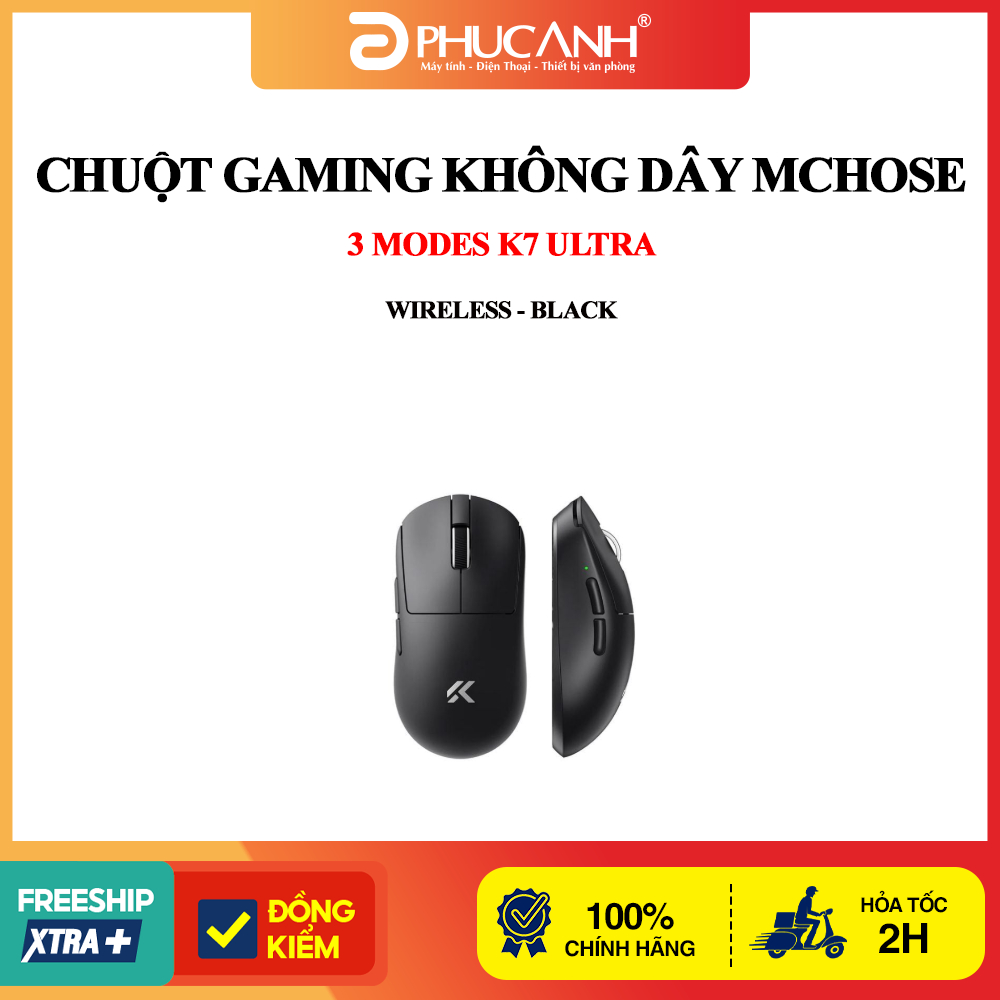 Chuột Gaming không dây MCHOSE 3 Modes A7 V2 Ultra Wireless - Black