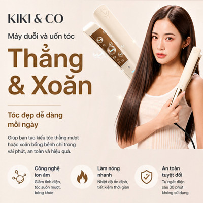 Máy Duỗi & Uốn Tóc KIKI & CO Straight & Curve – Bản Lớn, Ion Âm, 10 Mức Nhiệt Bảo Vệ Tóc
