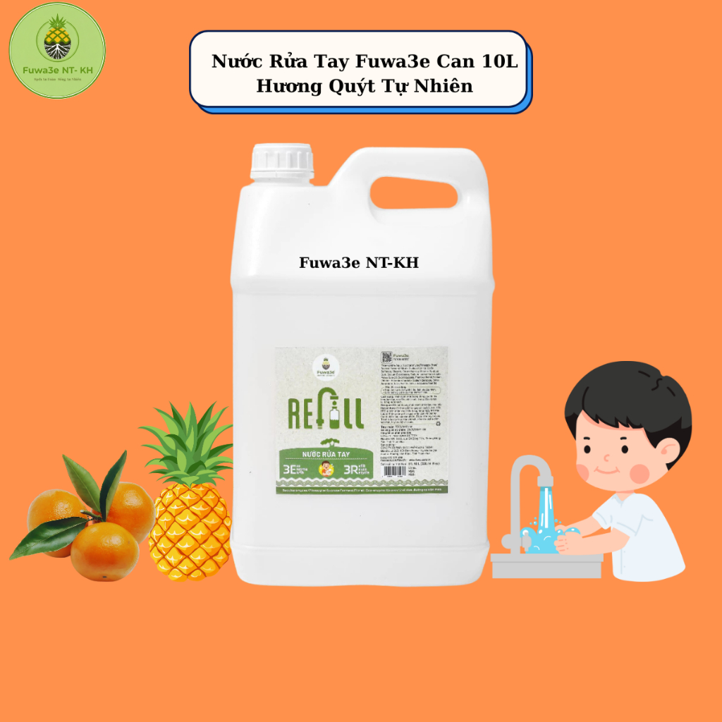 FUWA3E CAN 10L - Nước Rửa Tay Sinh Học Fuwa3e Hương Quýt Tự Nhiên KO Hóa Chất An Toàn Cho Gia Đình