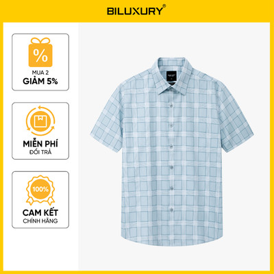 Áo Sơ Mi Ngắn Tay Nam 1SMCC618XAH Biluxury Form Casual Thiết Kế Caro Kháng Khuẩn Bền Màu