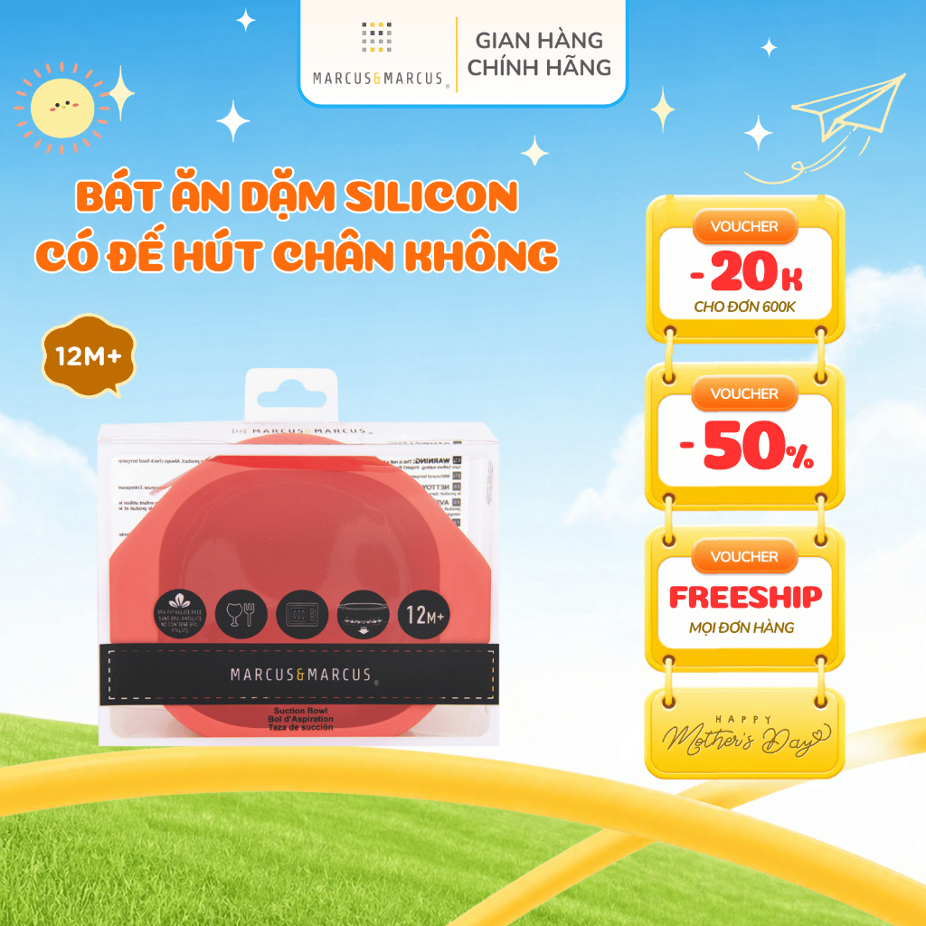 Bát Ăn Dặm Silicon Có Đế Hút Chân Không Chống Đổ Cho Bé Marcus & Marcus, Từ 12 Tháng - Marcus