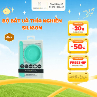 Bộ bát và thìa nghiền thức ăn silicon cho bé marcus & marcus, từ 6 tháng - xanh dương