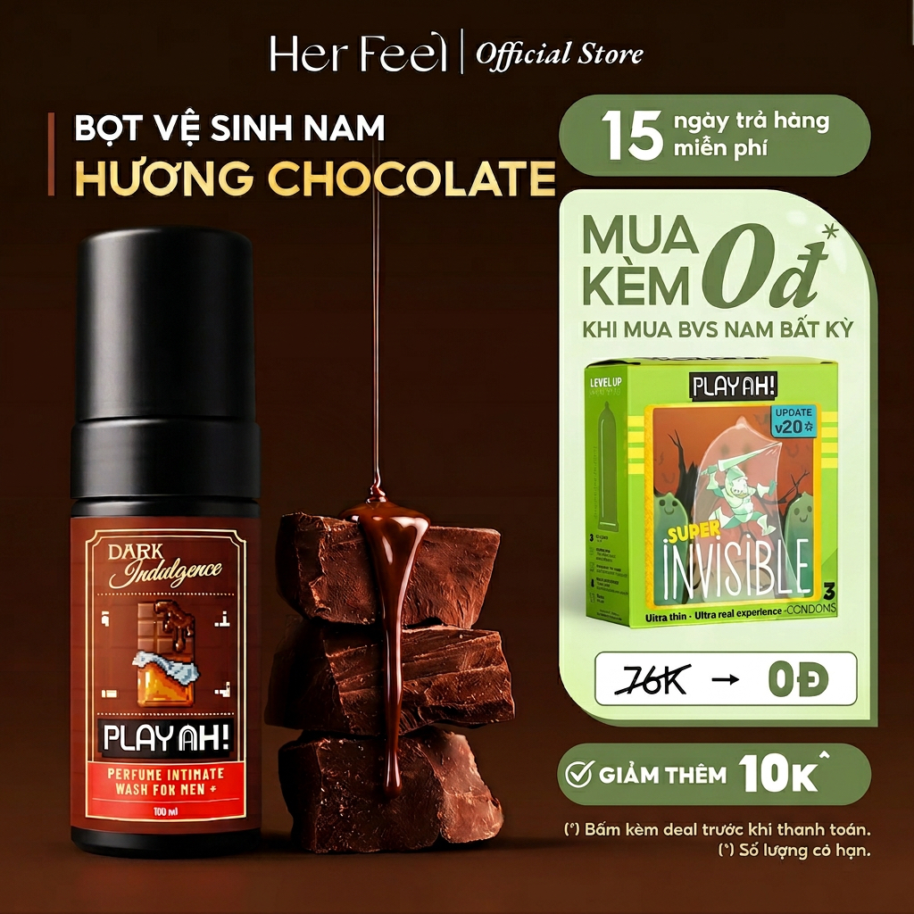 Bọt Dung Dịch Vệ Sinh Nam PlayAh! Dark Indulgence hương Chocolate/Franklin/Mint Whisper tạo bọt 100m