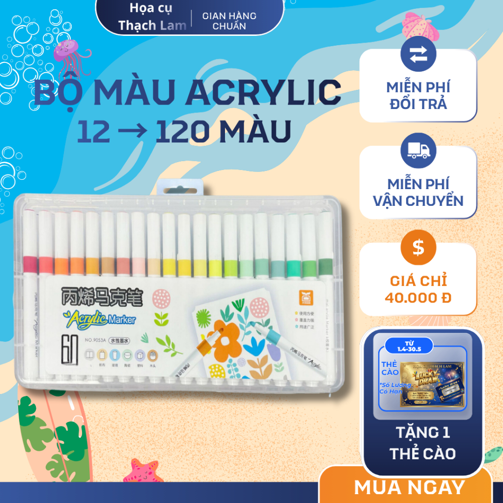 [Cào là có quà] Combo 12-120 Acrylic Marker 9053A Đa Năng – Bộ Màu Trang Trí Tết, Vẽ Hoa Mai , Decor