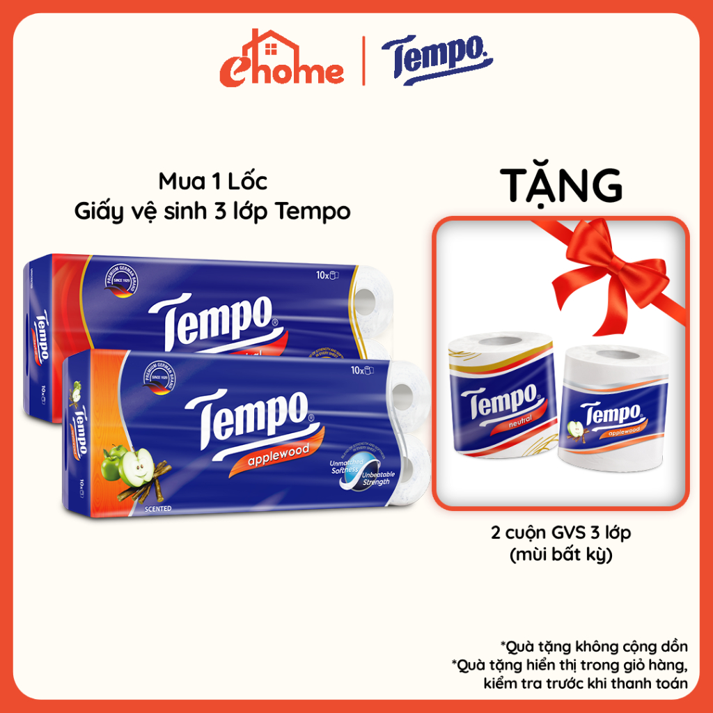 [LỐC GVS 3 LỚP TẶNG 2 CUỘN GVS] Giấy Vệ Sinh Tempo Toipa 3 Lớp, An Toàn Cho Da Thương Hiệu Đức