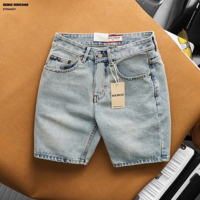 [FORM SUÔNG RỘNG] Quần short jean nam HEBOZ straight S09 màu xanh denim cotton dày dặn - 00003169