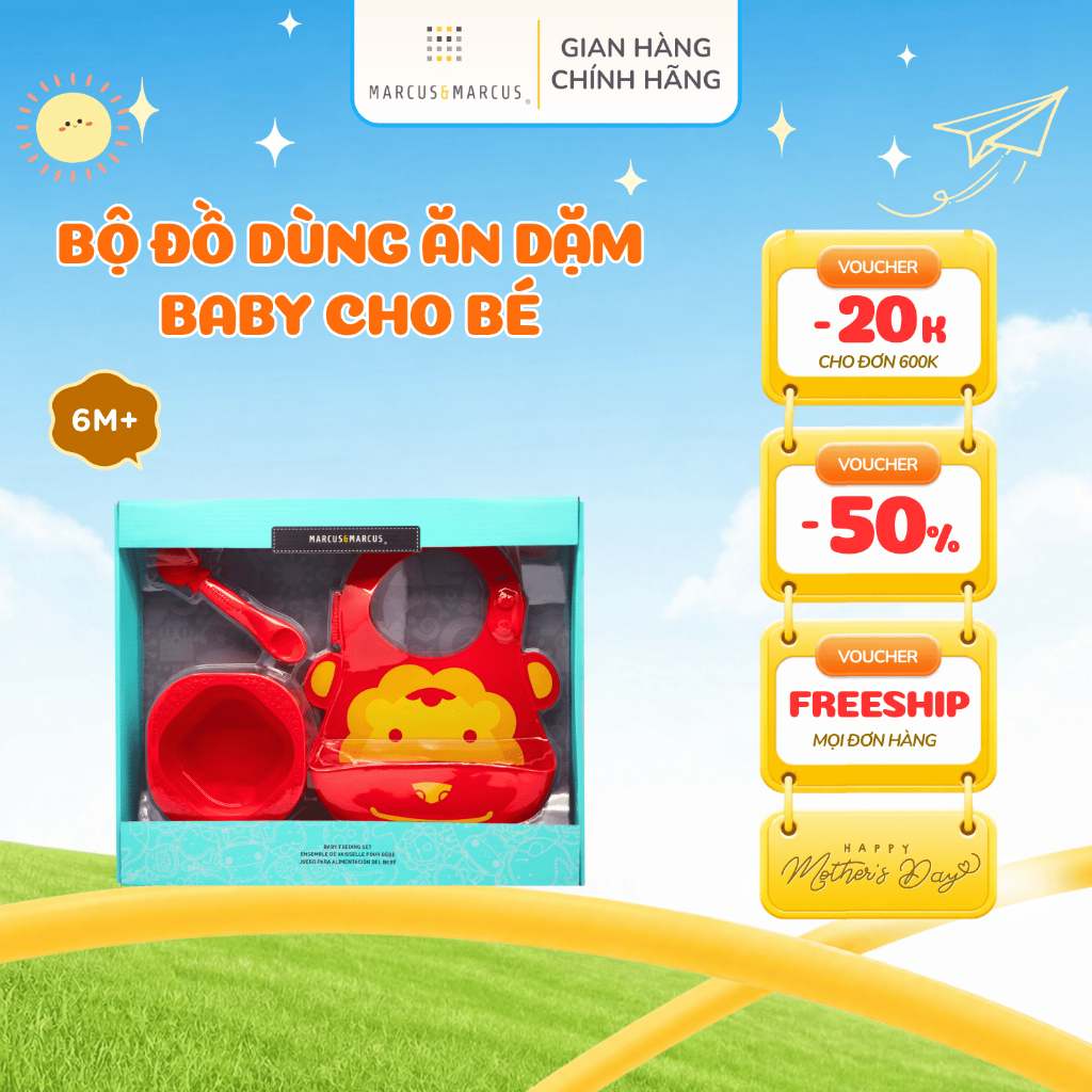 Bộ Đồ Dùng Ăn Dặm Silicon Baby Marcus & Marcus, Cho Bé Từ 6 Tháng - Marcus