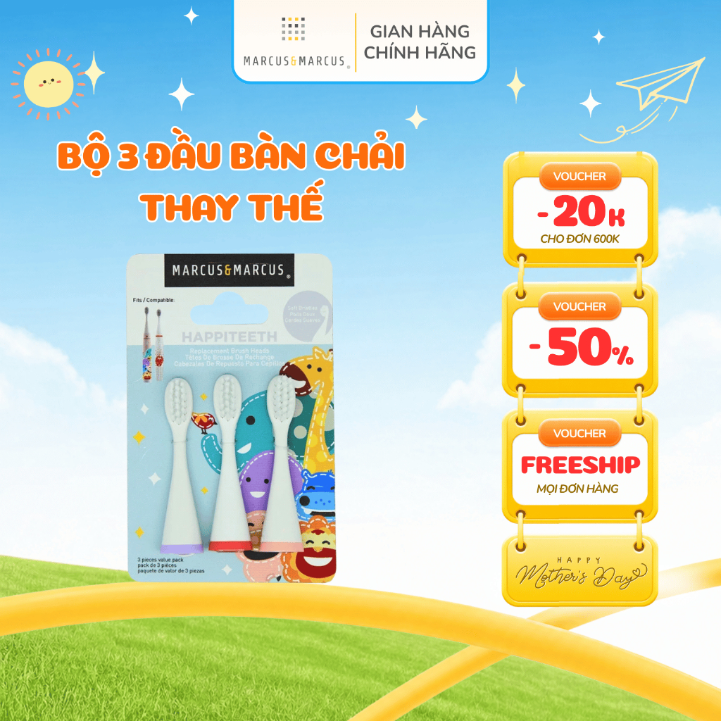 Bộ 3 Đầu Bàn Chải Thay Thế Cho Bé Marcus & Marcus (Willo/ Marcus/ Pokey)
