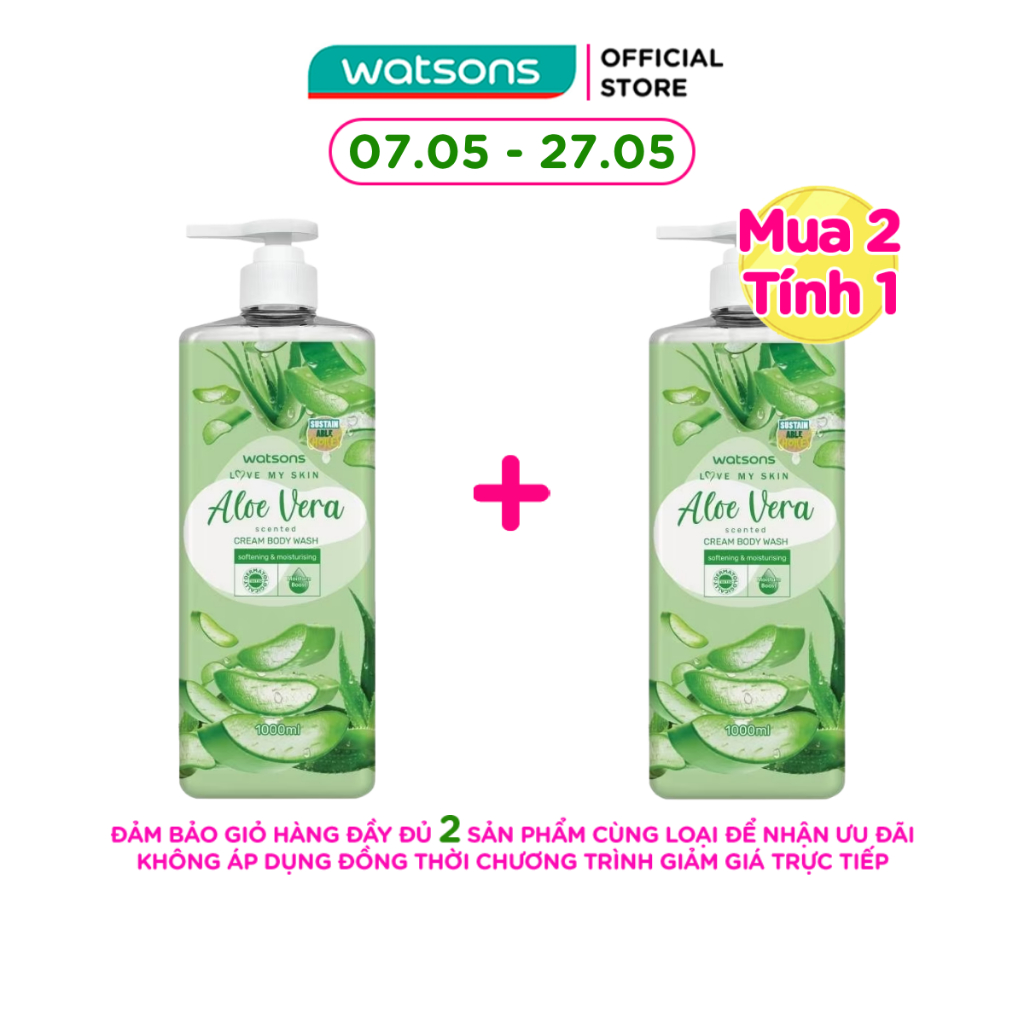 Kem Tắm Watsons Love My Skin Aloe Vera Scented Cream Body Wash 700ml/1000ml