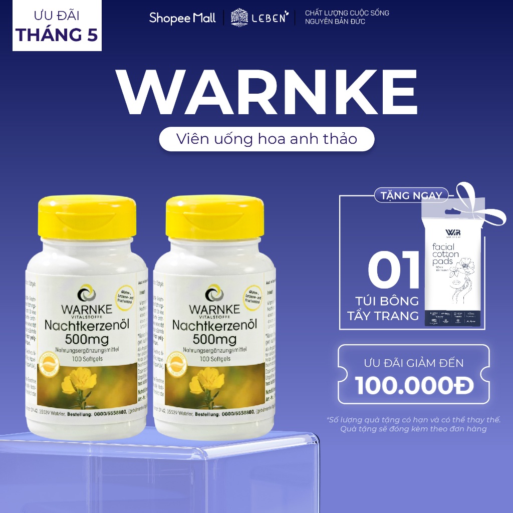 Combo 2 Tinh Dầu Hoa Anh Thảo Warnke Nachtkerzenöl 500mg Hỗ Trợ Cân Bằng Nội Tiết Tố Nữ | Leben Việt
