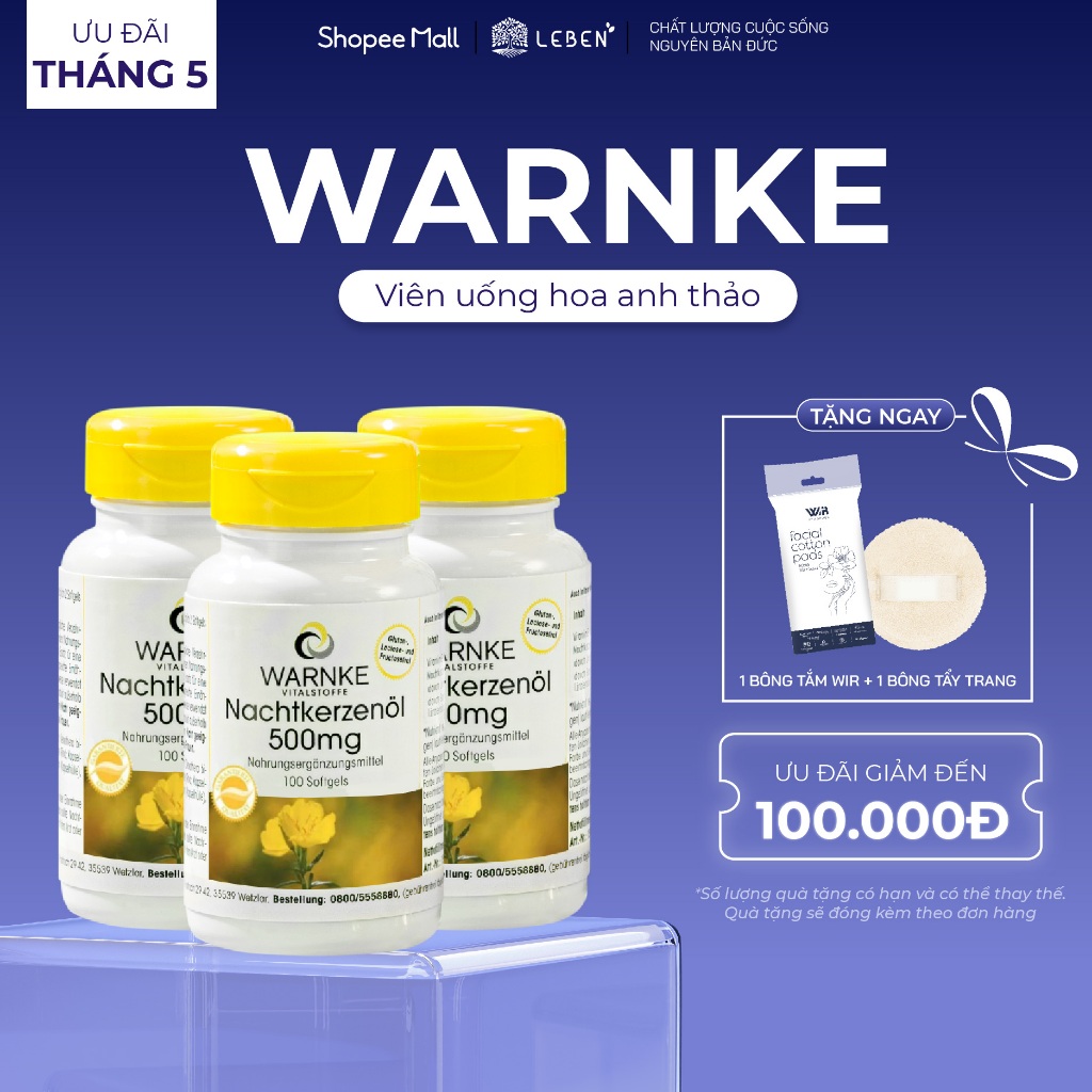 Combo 3 Tinh Dầu Hoa Anh Thảo Warnke Nachtkerzenöl 500mg Hỗ Trợ Cân Bằng Nội Tiết Tố Nữ | Leben Việt