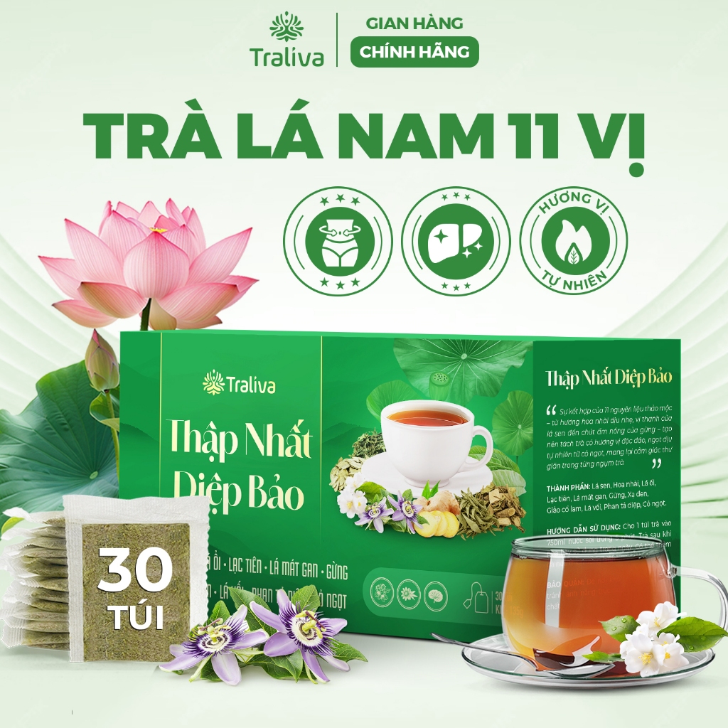 Trà Lá Nam 11 Vị Traliva Trà Thảo Mộc Giảm Mỡ Bụng Thanh Nhiệt Thải Độc 30 gói