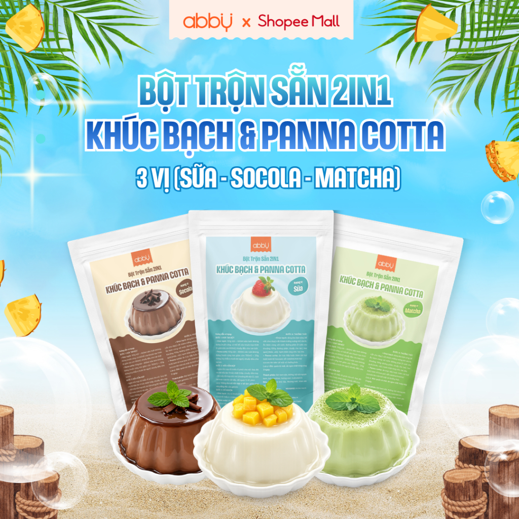 [ABBY] Bột trộn sẵn làm khúc bạch và panna cotta 3 vị sữa, socola, matcha - Bột panna cotta, khúc bạ