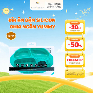 Đĩa ăn dặm silicon chia ngăn có đế hút chân không chống đổ yummy marcus & marcus, cho bé từ 18 tháng - ollie