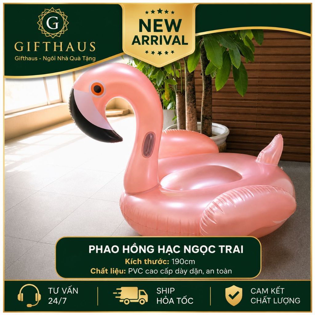 Phao bơi hồng hạc cao cấp Phao Bơi Khổng Lồ Người Lớn Hottrend phao đi biển phao poolparty