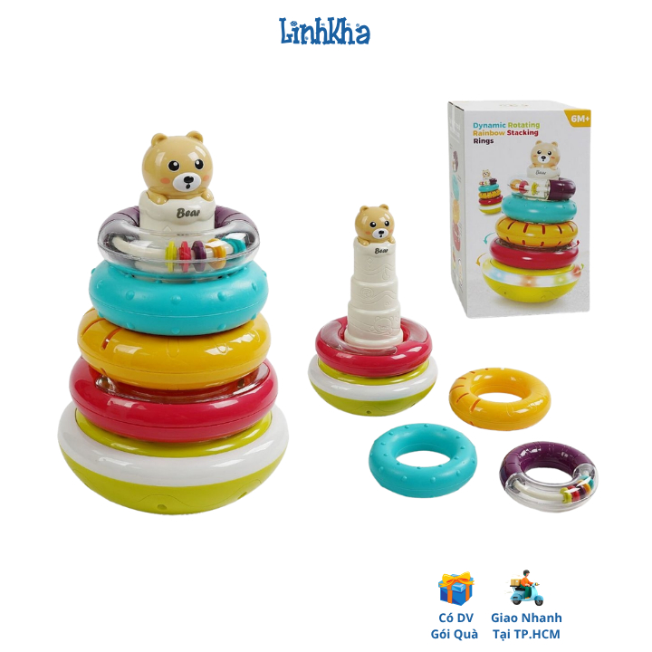 Tháp xếp chồng Montessori Goodway Stacking Rings - Đồ chơi lục lạc có âm thanh cho bé sơ sinh từ 6 t
