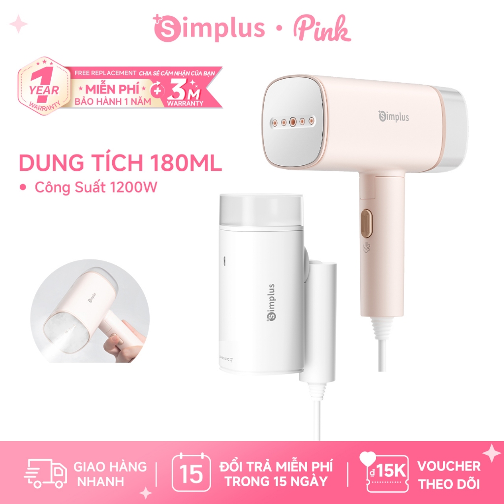 Simplus Pink Bàn là hơi nước cầm tay 180ML - Công suất lớn 1200W, có thế gấp gọn GTJH020 - Bảo Hành 