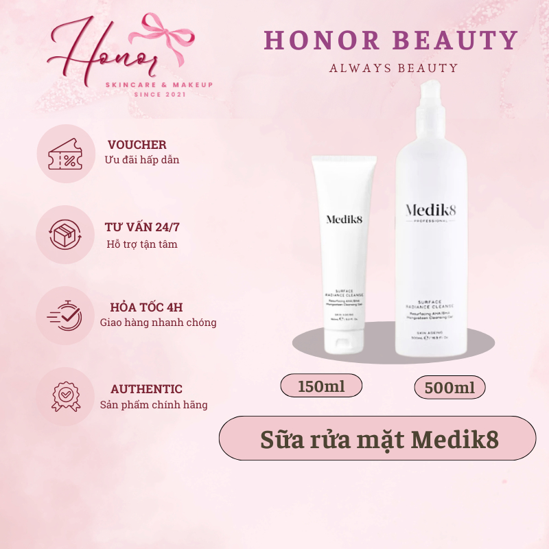 Sữa Rửa Mặt Giúp Làm Sạch Sâu Và Kiểm Soát Mụn AHA/BHA Medik8 150ml, 500ML Hornor Beauty
