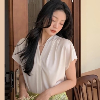 Áo sơ mi lụa thiết kế cổ tim ly trước sang trọng Callene (L2396)