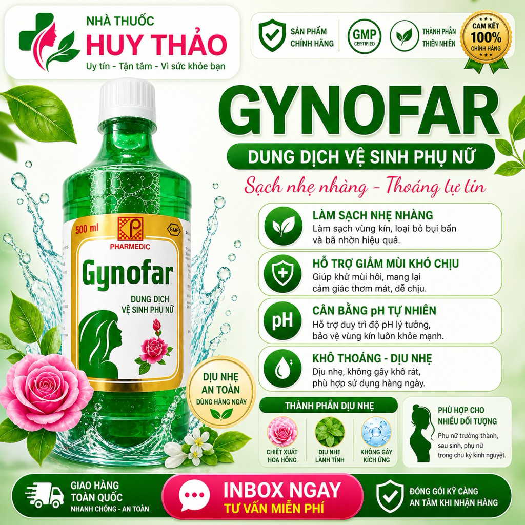 Gynofar 500ml dung dịch vệ sinh Gynofar dùng ngoài vệ sinh trị mụn