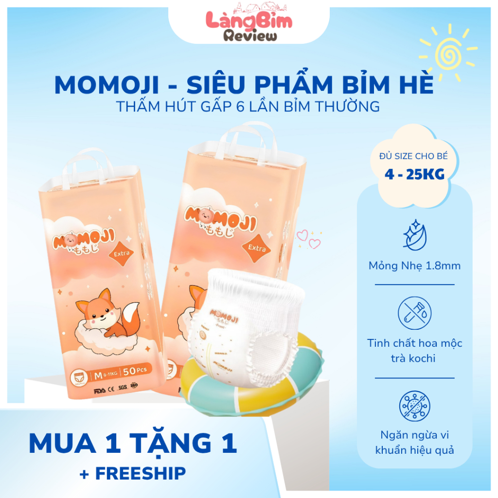 Tã Bỉm Quần/Dán Momoji Extra Plus Mềm Mại, Siêu Mỏng, Siêu Thâm Hút Đủ Size Cho Bé Từ 4 - 25kg Chính