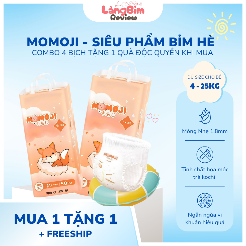 [ COMBO 4 BỊCH ] Tã Bỉm Quần Momoji Extra Plus Mềm Mại, Siêu Mỏng, Siêu Thâm Hút Đủ Size Cho Bé Từ 4