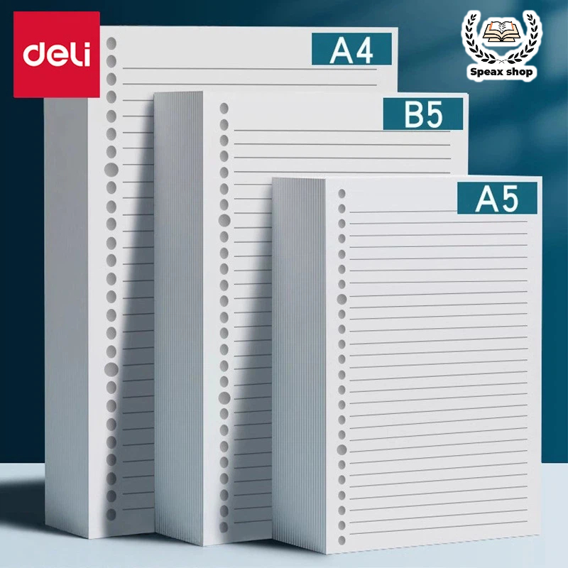 Ruột Sổ Còng Deli A4 A5 B5 – Giấy Refill Planner Bullet Journal – Kẻ Ngang/Caro/Trơn – Chống Lóa