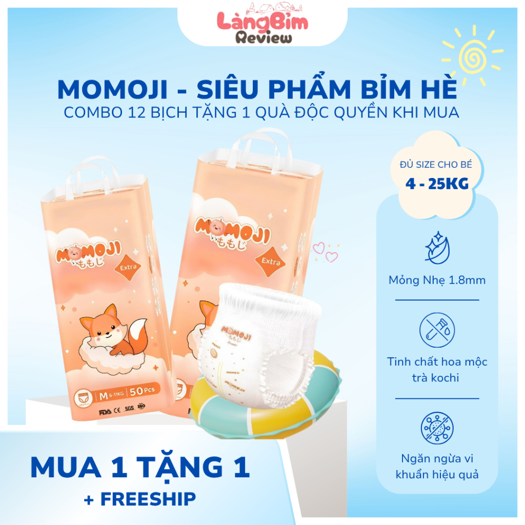 [ COMBO 12 BỊCH ] Tã Bỉm Quần Momoji Extra Plus Mềm Mại, Siêu Mỏng, Siêu Thâm Hút Đủ Size Cho Bé Từ 